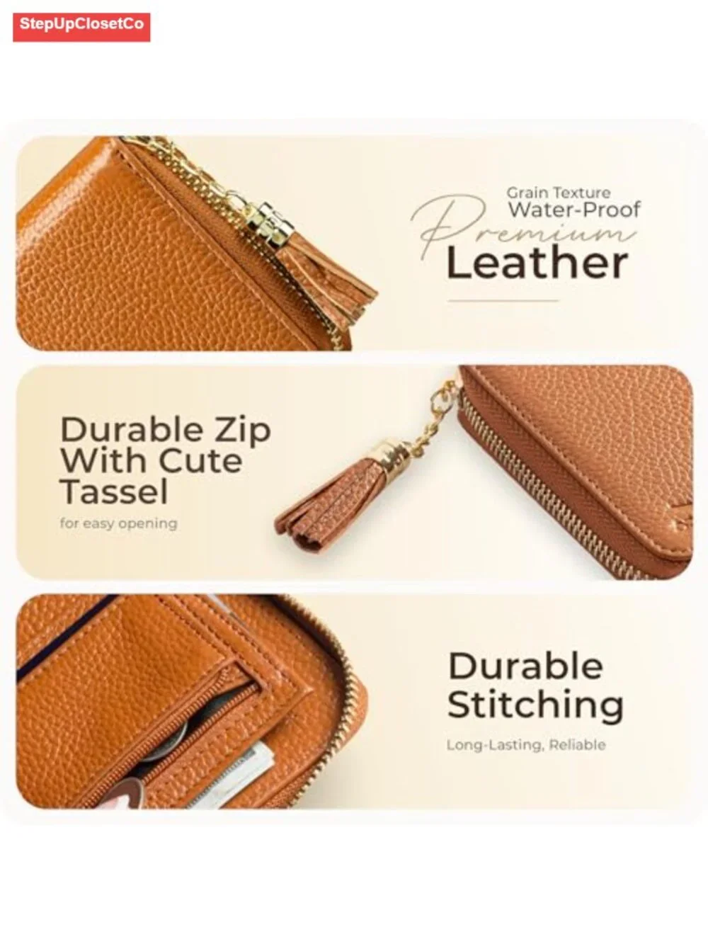 Genuine Leather RFID Blocking Bifold Wallet with Coin Pocket & Zipper